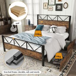 Matteo Metal Bed, 4ft6 Double Bed With 2 Drawerss, Durable & Sturdy in Black - thumbnail 6