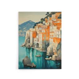 "Artery8 Amalfi Coast Coastal Village Houses Italy Canvas Wall Art Print in Blue - Size: W24"" x H32""" - thumbnail 1