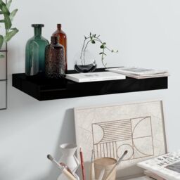 Berkfield Home Floating Wall Shelf High Gloss Black 40x23x3.8 cm MDF - thumbnail 1