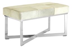 Orsina Genuine Leather Upholstered Grey Bench With Stainless Steel Base, Textured Upholster Seat, Grid Stitched Bench - thumbnail 4
