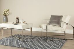Orsina Genuine Leather Upholstered Grey Bench With Stainless Steel Base, Textured Upholster Seat, Grid Stitched Bench - thumbnail 2