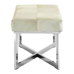 Orsina Genuine Leather Upholstered Grey Bench With Stainless Steel Base, Textured Upholster Seat, Grid Stitched Bench - thumbnail 5