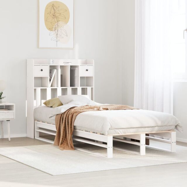 Berkfield Home Bookcase Bed without Mattress White 75x190 cm Small Single Solid Wood Pine - image 1