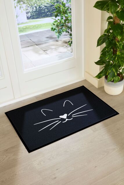 Artsy Mats Cat Face Indoor & Outdoor Doormat in Black - Size: 90 cm x 60 cm - image 1