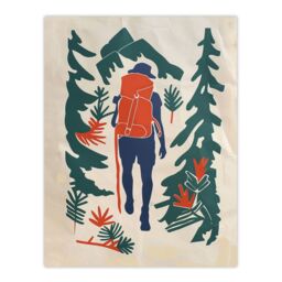 "Artery8 Forest Hiking Green Blue Orange Upcycle Painting Wall Art Print in Beige - Size: W18"" x H24""" - thumbnail 1