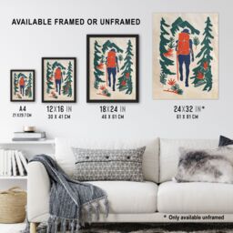 "Artery8 Forest Hiking Green Blue Orange Upcycle Painting Wall Art Print in Beige - Size: W18"" x H24""" - thumbnail 3