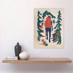 "Artery8 Forest Hiking Green Blue Orange Upcycle Painting Wall Art Print in Beige - Size: W18"" x H24""" - thumbnail 4