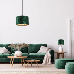 Happy Homewares Modern Crushed Velvet Lamp Shade with Shiny Paper Inner in Dark Green - Size: 12 inches - thumbnail 2
