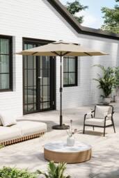 Garden Sanctuary 24 Solar LED Lights Patio Crank Parasol with Floral-Pattern Base in Beige - thumbnail 2