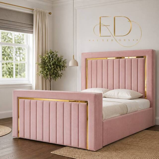 Stratus Interiors Emperor Tv Bed Gold Silver Trim Panel Border - Pink - Size: Small Double - image 1