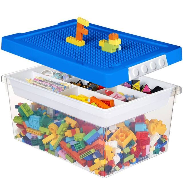Greentainer Stackable Plastic Storage Bins with Lids & Removable Tray in Blue - image 1