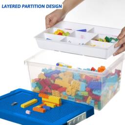 Greentainer Stackable Plastic Storage Bins with Lids & Removable Tray in Blue - thumbnail 3