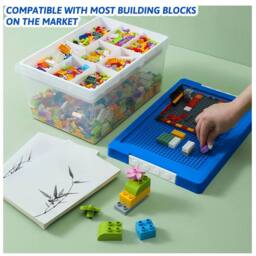 Greentainer Stackable Plastic Storage Bins with Lids & Removable Tray in Blue - thumbnail 4
