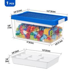 Greentainer Stackable Plastic Storage Bins with Lids & Removable Tray in Blue - thumbnail 2
