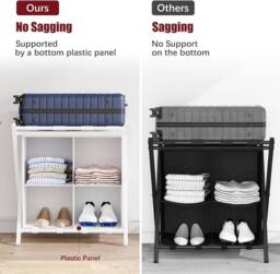 Huhote 2-Tier Metal Luggage Rack with Storage Shelf Suitcase stand Home in White - thumbnail 5