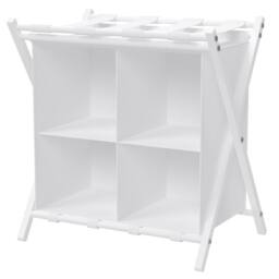 Huhote 2-Tier Metal Luggage Rack with Storage Shelf Suitcase stand Home in White - thumbnail 8