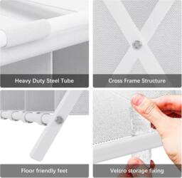Huhote 2-Tier Metal Luggage Rack with Storage Shelf Suitcase stand Home in White - thumbnail 6