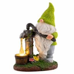 Gardenwize Solar Garden Gnome Statue with Water Pump & LED Light