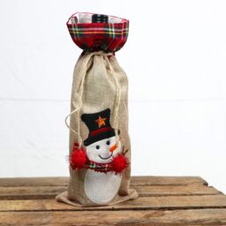Shatchi Wine Bottle Liquor Cover Bag with Drawstring Printed Pattern Burlap Hessian Linen Novelty Dinner Table Decorations-Reindee - thumbnail 3