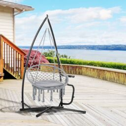 OUTSUNNY Hammock Chair Stand Only Heavy Duty Metal C-Stand Indoor or Outdoor in Black - thumbnail 1
