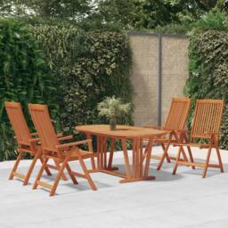 Berkfield Home Beautiful 5 Piece Garden Dining Set Solid Wood Eucalyptus in Brown - thumbnail 2