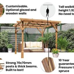 "Dunster House Wooden Pergola Plant Frame 2m x 2m (6'6"" x 6'6""), Utopia in Brown" - thumbnail 3