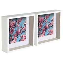 "Nicola Spring 3D Deep Box Photo Frames - 8 x 8"" with 6 x 6"" Mount - Light Wood - Pack of 2 in White"