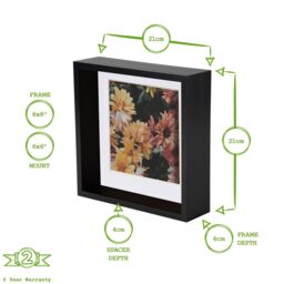 "Nicola Spring 3D Deep Box Photo Frames - 8 x 8"" with 6 x 6"" Mount - Light Wood - Pack of 2 in White" - thumbnail 4