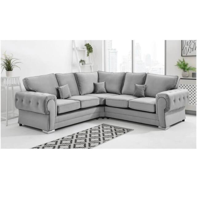 Furniture 786 Chingford Plush Velvet Full Back 2c2 Corner Sofa in Silver