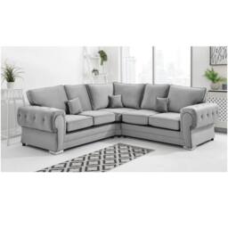 Furniture 786 Chingford Plush Velvet Full Back 2c2 Corner Sofa in Silver - thumbnail 1