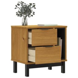 "Berkfield Home Bedside Cabinet ""FLAM"" 49x35x50 cm Solid Wood Pine in Brown - Size: 49 x 35 x 50 cm" - thumbnail 3