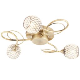 Loops Semi Flush Ceiling Light Brass Glass Beads 3 Bulb Hanging Pendant Lamp Shade in Clear