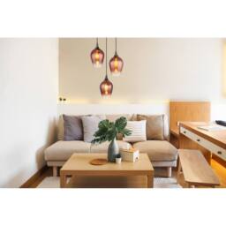 Netlighting Lavus Cluster Pendant Ceiling Light Gunmetal Red Glass Shade 3x E27 - thumbnail 3