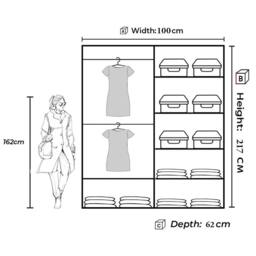 Sliding Wardrobes 4U Modern Double Sliding Door Wardrobe 100cm X 217cm in Walnut - Size: 100 cm X 217 cm - thumbnail 3