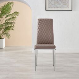 FurnitureboxUK Set of 4 Milan High Back Soft Touch Diamond Pattern Faux Leather Dining Chairs With Silver Chrome Metal Legs in Beige - thumbnail 3