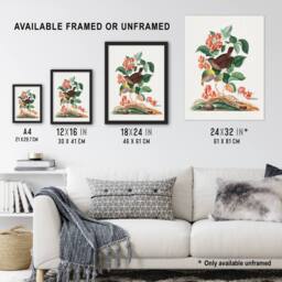 "Artery8 Eurasian Wren & Raspberry Plant Bolton Wall Art Poster Print - Size: W24"" x H32""" - thumbnail 3
