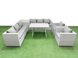 Fimous 8 Seater Garden Furniture Set PE Ratten Garden Sofa Set Side Table in Light Grey - thumbnail 1