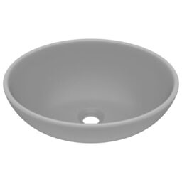 Berkfield Home Luxury Basin Oval-shaped Matt Light Grey 40x33 cm Ceramic - thumbnail 2