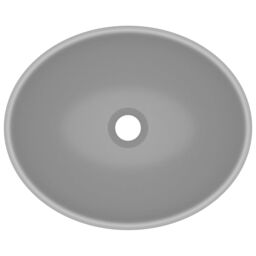 Berkfield Home Luxury Basin Oval-shaped Matt Light Grey 40x33 cm Ceramic - thumbnail 4