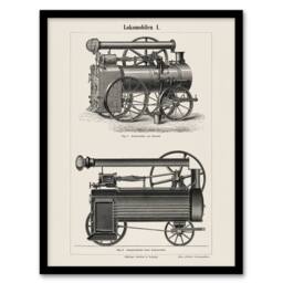 Artery8 Lokomobilen Locomotive Steam Train Engine Vintage Framed Wall Art Print in White - Size: A4 - thumbnail 1