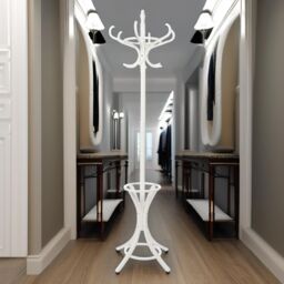 Rafaelo Mobilia Wooden Coat Stand With 12 Hooks in White