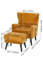 Living and Home Chenille Armchair with Footstool in Yellow - thumbnail 6