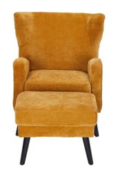 Living and Home Chenille Armchair with Footstool in Yellow - thumbnail 3