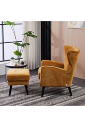 Living and Home Chenille Armchair with Footstool in Yellow - thumbnail 2
