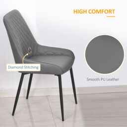 HOMCOM Set Of 2 Quilted PU Leather Dining Chairs w/ Metal Frame 4 Legs Executive Grey - thumbnail 4