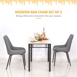 HOMCOM Set Of 2 Quilted PU Leather Dining Chairs w/ Metal Frame 4 Legs Executive Grey - thumbnail 5