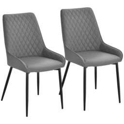 HOMCOM Set Of 2 Quilted PU Leather Dining Chairs w/ Metal Frame 4 Legs Executive Grey - thumbnail 2