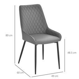 HOMCOM Set Of 2 Quilted PU Leather Dining Chairs w/ Metal Frame 4 Legs Executive Grey - thumbnail 3
