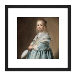Artery8 Verspronck Portrait Dressed In Blue Painting 8X8 Inch Square Wooden Framed Wall Art Print Picture with Mount in Black - thumbnail 1