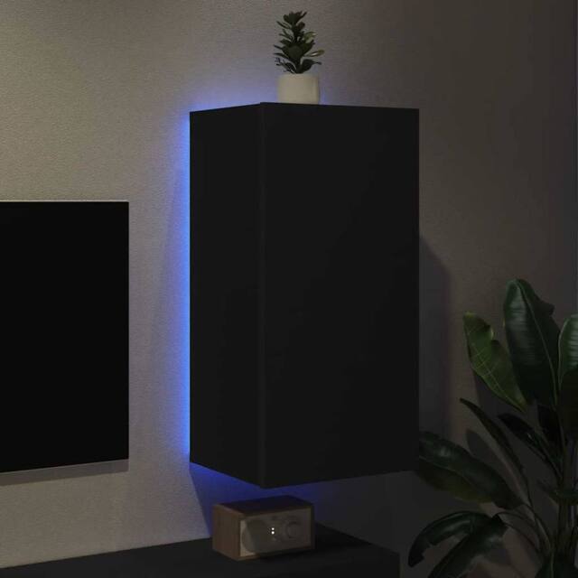 Berkfield Home TV Wall Cabinet with LED Lights Black 40.5x35x80 cm - image 1